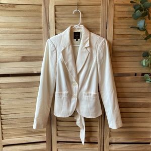Cream Lined Fitted 2 Button Blazer with tie Sash